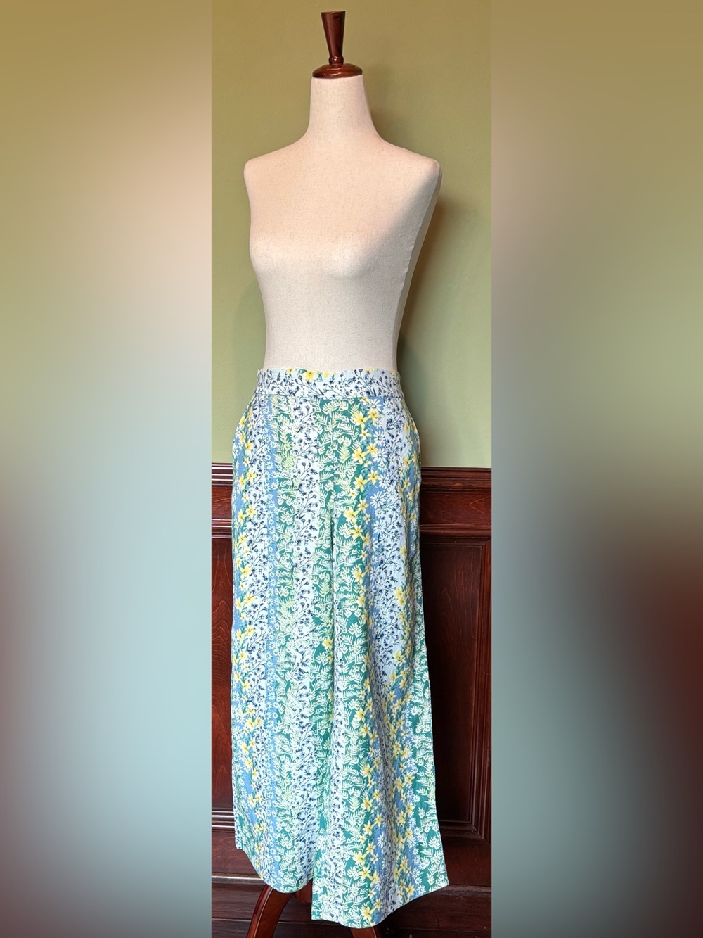 LOFT Floral Lightweight wide leg pants in Blue and Green